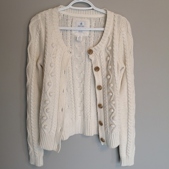 Aerie Y2K Textured Chunky Cable Knit Cardigan with Bobbles and Button Fr… - Picture 3 of 12
